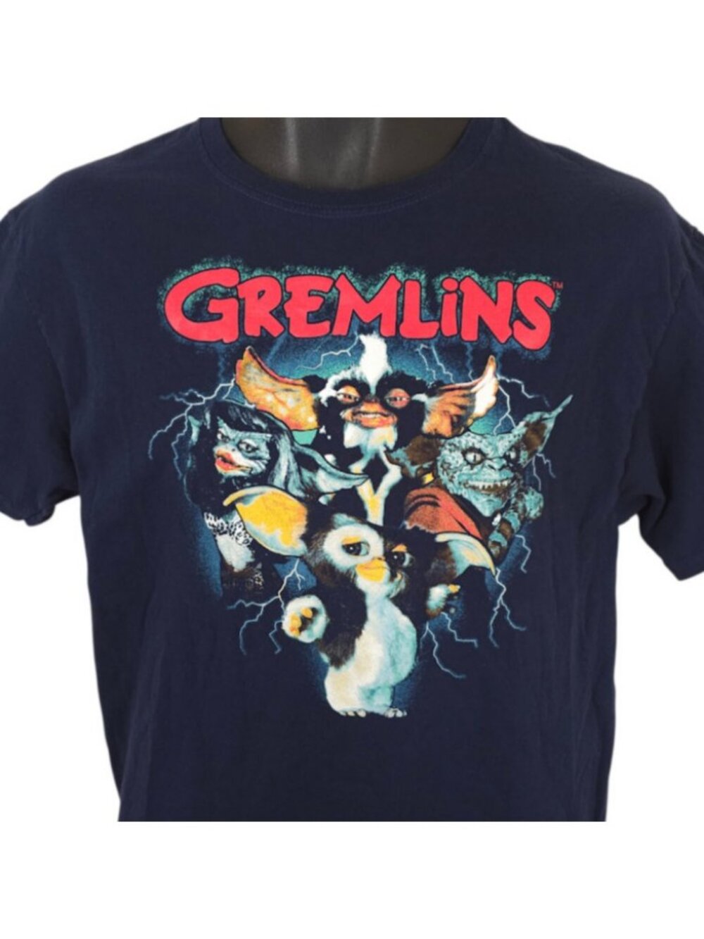 Gremlins T Shirt Mens Size Medium Blue Retro 80s Gizmo Stripe Mogwai Greta